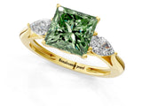 Yellow gold Three-Stone Fancy Green Princess Cut Diamond Ring with Pear  Side Stones in Four-Prong Setting_13