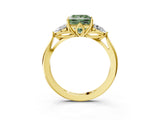 Yellow gold Three-Stone Fancy Green Princess Cut Diamond Ring with Pear  Side Stones in Four-Prong Setting_15