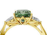 Yellow gold Three-Stone Fancy Green Princess Cut Diamond Ring with Pear  Side Stones in Four-Prong Setting_16