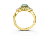 Yellow gold Three-Stone Fancy Green Princess  Cut Diamond Ring with Pear Side Stones in Four-Prong Setting_3