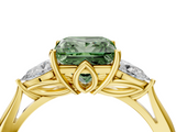 Yellow gold Three-Stone Fancy Green Princess  Cut Diamond Ring with Pear Side Stones in Four-Prong Setting_4