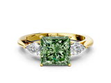 Yellow gold Three-Stone Fancy Green Princess Cut Diamond Ring with Pear  Side Stones in Four-Prong Setting_48