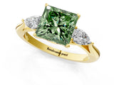 Yellow gold Three-Stone Fancy Green Princess Cut Diamond Ring with Pear  Side Stones in Four-Prong Setting_49