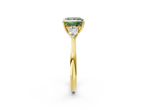 Yellow Gold Princess Cut Engagement Ring Setting for Fancy Green Center with Pear Side Stones