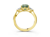 Yellow gold Three-Stone Fancy Green Princess Cut Diamond Ring with Pear  Side Stones in Four-Prong Setting_51