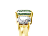 Yellow gold Three-Stone Fancy Green Princess Cut Diamond Ring with Round Side Stones, Classic Band, and Four-Prong Setting_17
