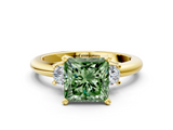 Yellow gold Three-Stone Fancy Green Princess  Cut Diamond Solitaire with Prong Setting and Classic Band