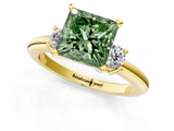 Yellow gold Three-Stone Fancy Green Princess  Cut Diamond Solitaire with Prong Setting and Classic Band_1