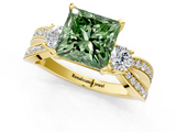 Yellow gold Three-Stone Fancy Green Princess  Cut Diamond Twist Band with Prong Setting_1