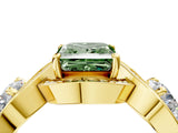 Yellow gold Three-Stone Fancy Green Princess Cut Diamond Wave Pave Band with Prong Setting_10
