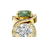 Yellow gold Three-Stone Fancy Green Princess Cut Diamond Wave Pave Band with Prong Setting_11