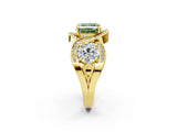 Yellow gold Three-Stone Fancy Green Princess Cut Diamond Wave Pave Band with Prong Setting_8