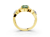 Yellow gold Three-Stone Fancy Green Princess Cut Diamond Wave Pave Band with Prong Setting_9