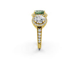 Yellow gold Three-Stone Fancy Green Princess Cut Halo Diamond Milgrain Band with Four-Prong Setting_2