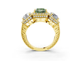 Yellow gold Three-Stone Fancy Green Princess Cut Halo Diamond Milgrain Band with Four-Prong Setting_3
