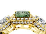 Yellow gold Three-Stone Fancy Green Princess Cut Halo Diamond Milgrain Band with Four-Prong Setting_4