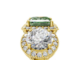 Yellow gold Three-Stone Fancy Green Princess Cut Halo Diamond Milgrain Band with Four-Prong Setting_5