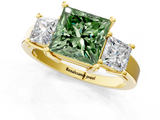 Yellow gold Three-Stone Fancy Green Princess  Cut Solitaire Ring with Prong Setting_4