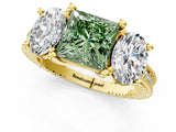 Yellow gold Three-Stone Fancy Green Princess  Diamond Milgrain Pave Band with Prong Setting 2
