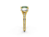 Yellow gold Three-Stone Fancy Green Princess  Diamond Milgrain Pave Band with Prong Setting 3