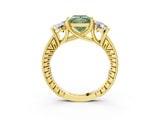 Yellow gold Three-Stone Fancy Green Princess  Diamond Milgrain Pave Band with Prong Setting 4