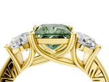 Yellow gold Three-Stone Fancy Green Princess  Diamond Milgrain Pave Band with Prong Setting 5