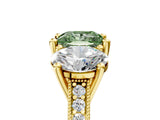 Yellow gold Three-Stone Fancy Green Princess  Diamond Milgrain Pave Band with Prong Setting