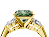 Yellow gold Three-Stone Fancy Green Princess  Diamond Ring with Pear Side Stones in Four-Prong Setting_4