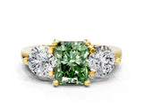 Yellow gold Three-Stone Fancy Green Radiant  Brilliant Cut Solitaire Ring with Prong Setting on a Classic Band 1