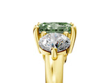 Yellow gold Three-Stone Fancy Green Radiant  Brilliant Cut Solitaire Ring with Prong Setting on a Classic Band