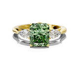 Yellow gold Three-Stone Fancy Green Radiant Cut Brilliant Diamond Solitaire Ring with Tapered Band and Four-Prong Setting_12