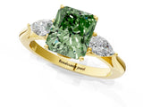 Yellow gold Three-Stone Fancy Green Radiant Cut Brilliant Diamond Solitaire Ring with Tapered Band and Four-Prong Setting_13