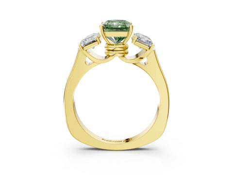 Yellow gold Three-Stone Fancy Green Radiant Cut Brilliant Diamond Trellis Ring with Comfort Fit Band_3