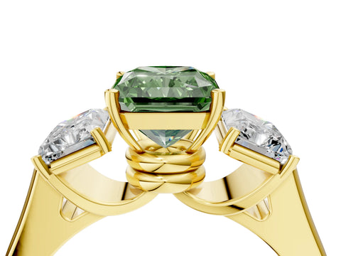 Yellow gold Three-Stone Fancy Green Radiant Cut Brilliant Diamond Trellis Ring with Comfort Fit Band_4