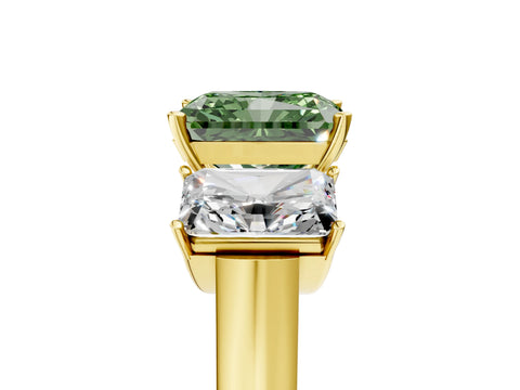 Yellow gold Three-Stone Fancy Green Radiant Cut Brilliant Diamond Trellis Ring with Comfort Fit Band_5