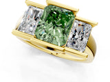 Yellow gold Three Stone Fancy Green Radiant Cut Cut Channel Set Diamond Ring_1