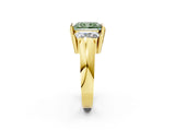 Yellow gold Three Stone Fancy Green Radiant Cut Cut Channel Set Diamond Ring_2