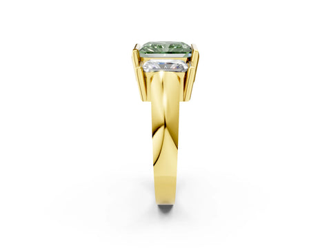 Yellow gold Three Stone Fancy Green Radiant Cut Cut Channel Set Diamond Ring_2