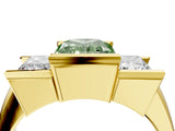 Yellow gold Three Stone Fancy Green Radiant Cut Cut Channel Set Diamond Ring_4