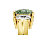 Yellow gold Three Stone Fancy Green Radiant Cut Cut Channel Set Diamond Ring_5