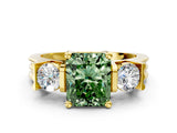 Yellow gold Three-Stone Fancy Green Radiant Cut Cut Classic Band Prong Setting Ring