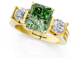 Yellow gold Three-Stone Fancy Green Radiant Cut Cut Classic Band Prong Setting Ring_1