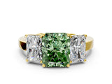 Yellow gold Three-Stone Fancy Green Radiant Cut Cut Diamond Engagement Ring with Flat Band and Four-Prong Setting
