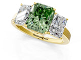 Yellow gold Three-Stone Fancy Green Radiant Cut Cut Diamond Engagement Ring with Flat Band and Four-Prong Setting_1
