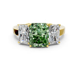 Yellow gold Three-Stone Fancy Green Radiant Cut Cut Diamond Engagement Ring with Flat Band and Four-Prong Setting_12