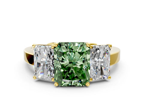 Yellow gold Three-Stone Fancy Green Radiant Cut Cut Diamond Engagement Ring with Flat Band and Four-Prong Setting_12