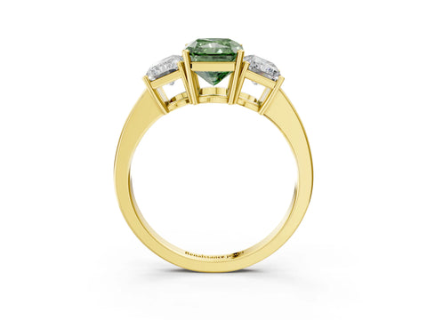 Yellow gold Three-Stone Fancy Green Radiant Cut Cut Diamond Engagement Ring with Flat Band and Four-Prong Setting_15
