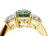 Yellow gold Three-Stone Fancy Green Radiant Cut Cut Diamond Engagement Ring with Flat Band and Four-Prong Setting_16