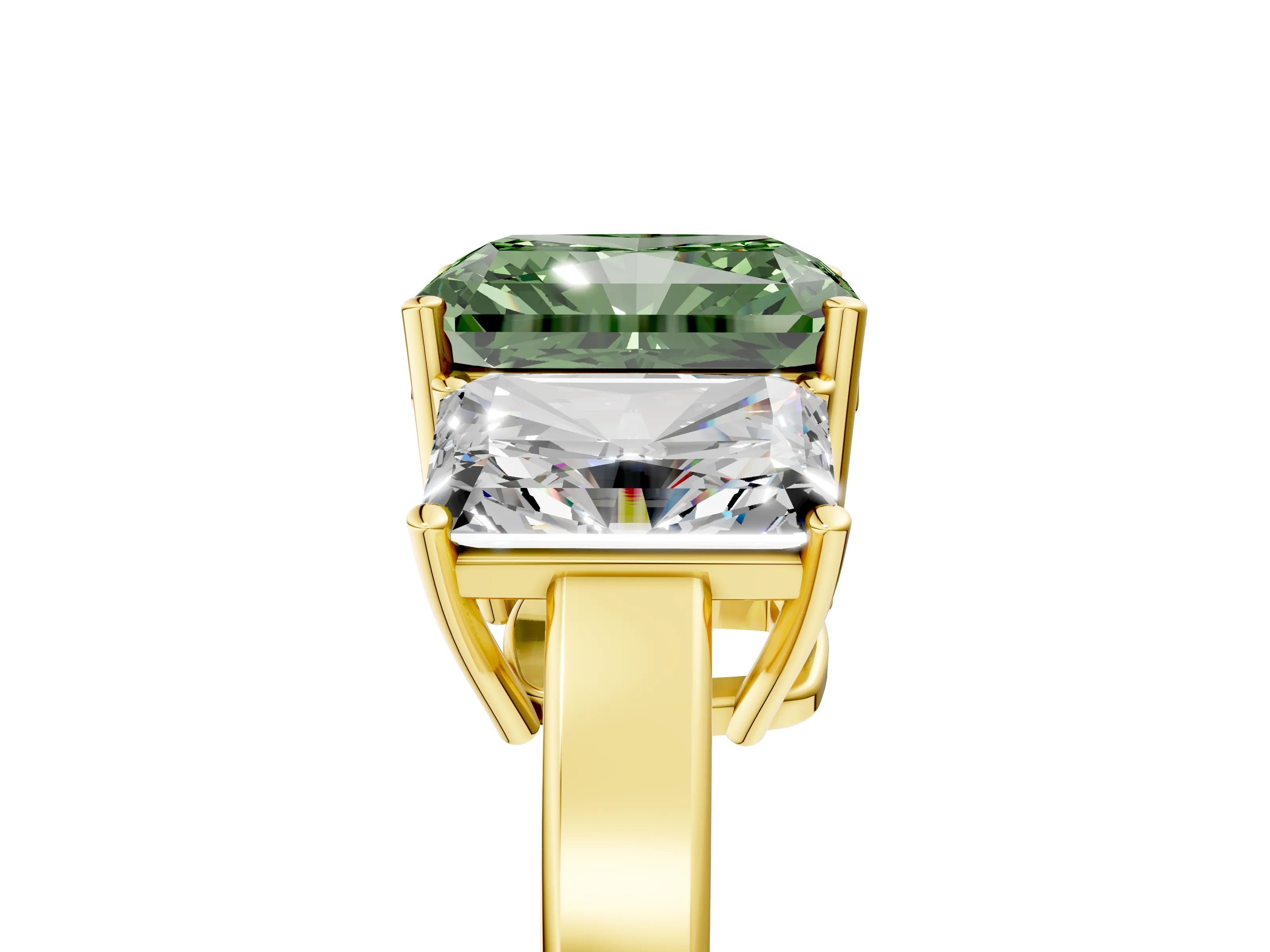 Yellow gold Three-Stone Fancy Green Radiant Cut Cut Diamond Engagement Ring with Flat Band and Four-Prong Setting_17