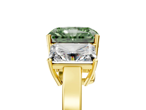 Yellow gold Three-Stone Fancy Green Radiant Cut Cut Diamond Engagement Ring with Flat Band and Four-Prong Setting_17